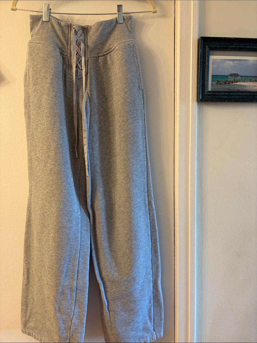 Victoria's Secret Gray Wide-Leg Lace-Up Sweatpants